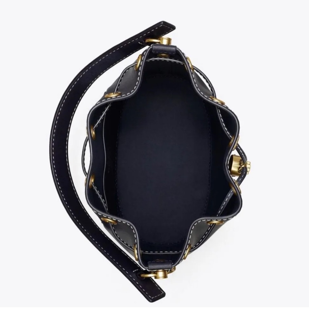 Tory Burch T Monogram Leather Bucket Bag / Midnight - Picture 4 of 8